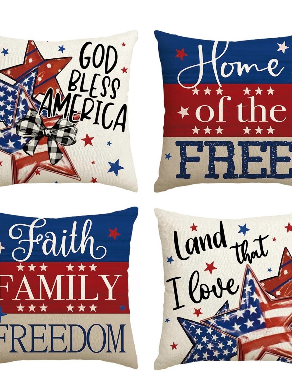 Patriotic Stars & Stripes Holiday Throw Pillow Cover Set - Red White Blue